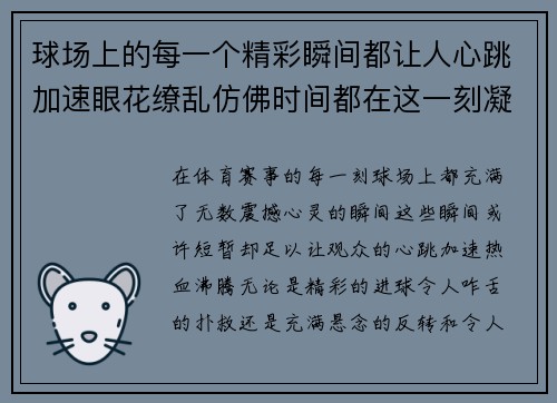 球场上的每一个精彩瞬间都让人心跳加速眼花缭乱仿佛时间都在这一刻凝固